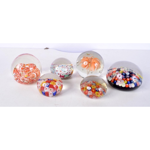 3016 - A collection of Millefiori paperweights together with two other paperweights largest 6 x 8 cm. (6).