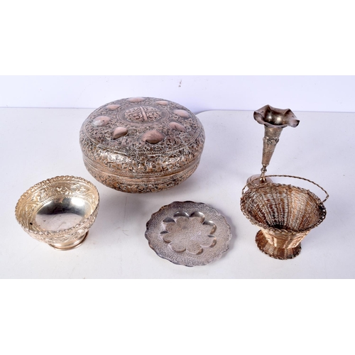 3036 - A South East Asian white metal repousse casket together with a selection of white metal items larges... 