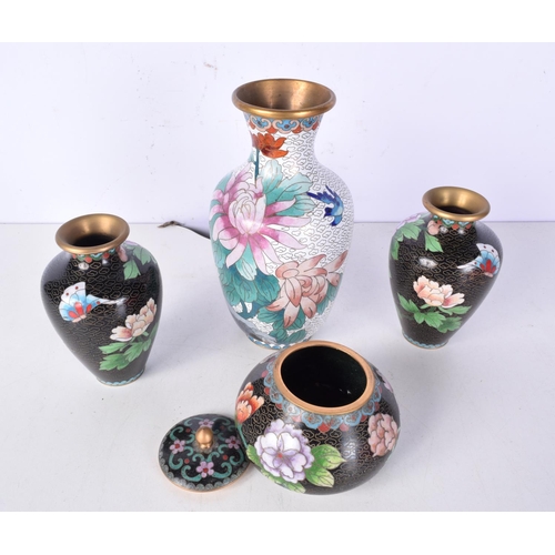 3054 - A collection of Chinese Cloisonne vases together with a small lidded pot largest 26 cm (4).