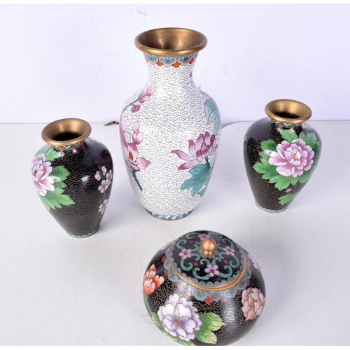 3054 - A collection of Chinese Cloisonne vases together with a small lidded pot largest 26 cm (4).