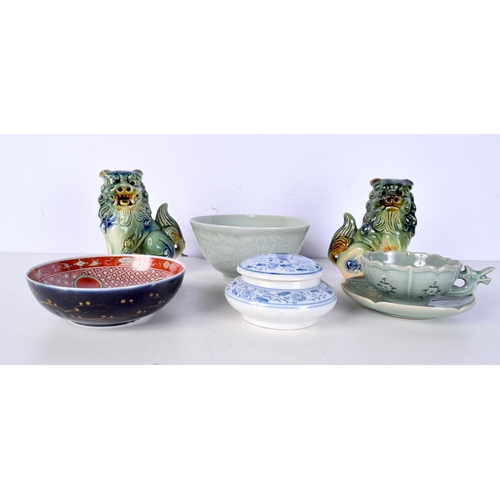 3055 - A collection of Chinese porcelain including a pair of Foo Dogs, Celadon bowl ,lidded jars etc larges... 