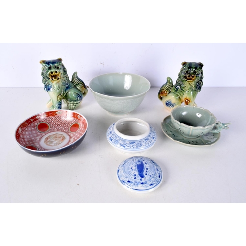 3055 - A collection of Chinese porcelain including a pair of Foo Dogs, Celadon bowl ,lidded jars etc larges... 