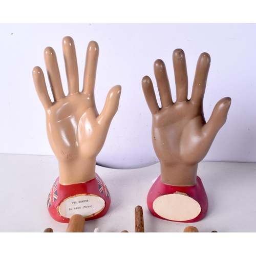 3082 - Two vintage Glove shop  display stands together with wooden glove stretchers (10)