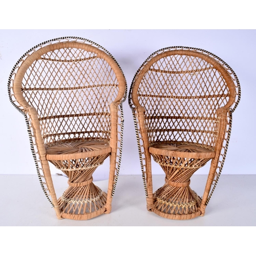 3083 - A pair of  wicker peacock chair plant stands together with a large log basket 41 cm (2).