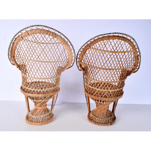 3083 - A pair of  wicker peacock chair plant stands together with a large log basket 41 cm (2).