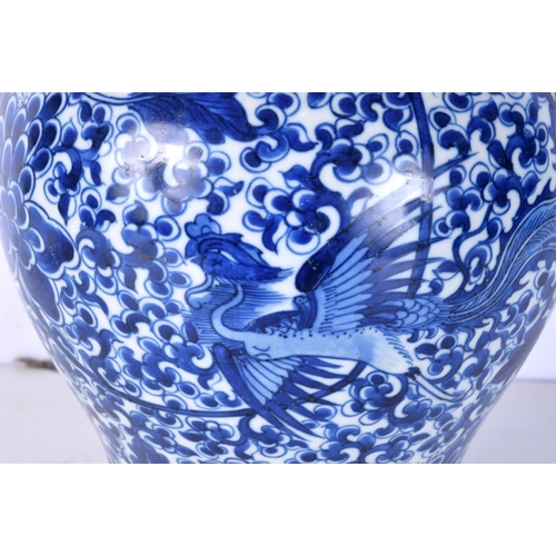 3089 - A large Chinese porcelain blue and white Yen Yen phoenix vase 46 cm.