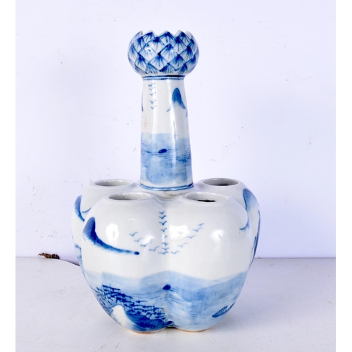 3093 - A Chinese porcelain blue and white tulip vase decorated with a landscape 24  cm.