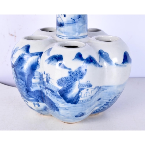 3093 - A Chinese porcelain blue and white tulip vase decorated with a landscape 24  cm.