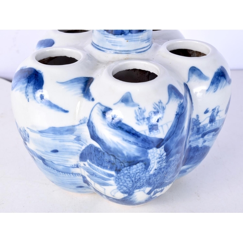 3093 - A Chinese porcelain blue and white tulip vase decorated with a landscape 24  cm.