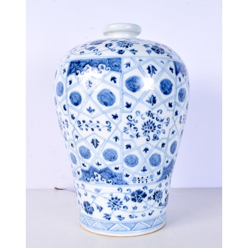 3117 - A Chinese porcelain blue and white MEIPING vase decorated with blossom and foliage 29cm