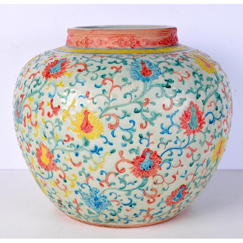 3274 - A Chinese porcelain polychrome lotus flower jar 29 cm.