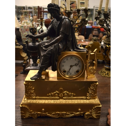 3878 - A LARGE GILT BRONZE FIGURAL CLOCK. 55 cm x 45 cm.