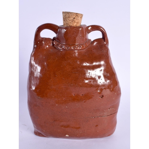 10 - AN EXTREMELY RARE UNIQUE WADE TWIN HANDLED POTTERY FLASK bearing personal inscription to the body. 1... 