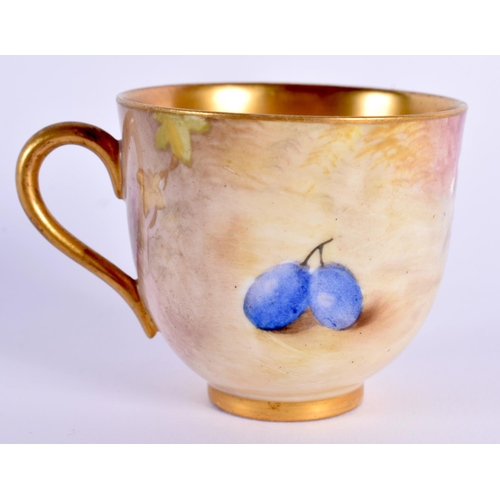 109 - Royal Worcester demi tasse cup and saucer painted with fruit by Ricketts and Phillips, date mark 191... 