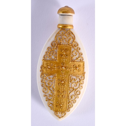 111 - Royal Worcester rare parian scent bottle with an elaborate gilt crucifix design, verso with a gilt b... 