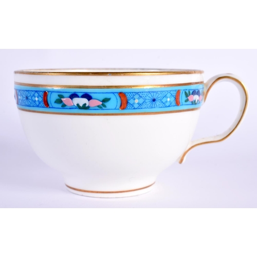 113 - Late 19th century Minton teacup and saucer painted with a turquoise band decorated in the style of C... 