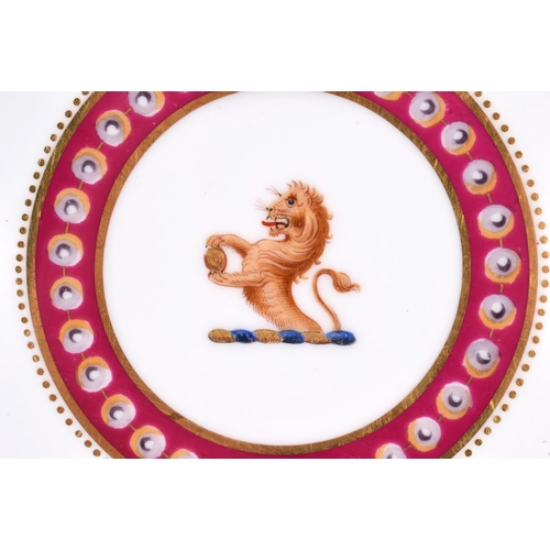 114 - Late 19th century Minton plate with the crest of a lion, the border painted with six circular panels... 