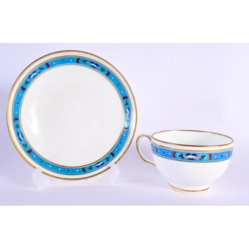 118 - Late 19th century Minton teacup and saucer painted with a turquoise band decorated in the style of C... 