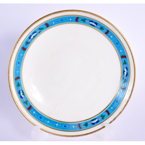 118 - Late 19th century Minton teacup and saucer painted with a turquoise band decorated in the style of C... 