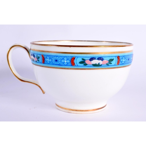 118 - Late 19th century Minton teacup and saucer painted with a turquoise band decorated in the style of C... 