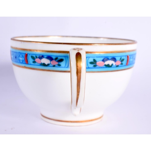 118 - Late 19th century Minton teacup and saucer painted with a turquoise band decorated in the style of C... 