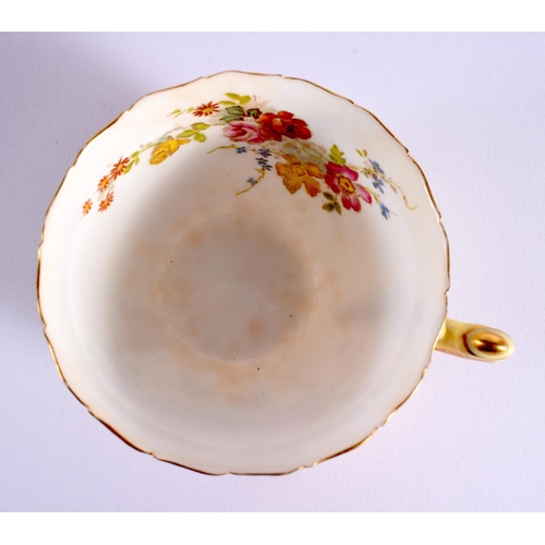 122 - Royal Worcester jug painted with roses in Hadley style, date mark 1926, a blush ivory moulded cup an... 