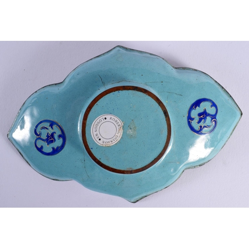 126 - Chinese enamel dish with paper label for Robert Mcpherson Antiques and an enamel teabowl and saucer ... 