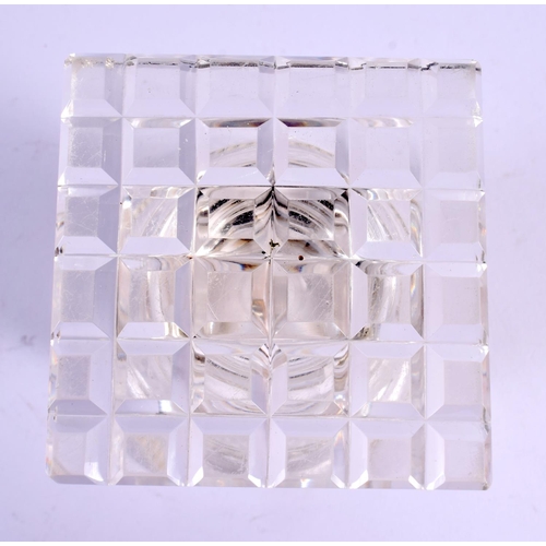 14 - A LOVELY REGENCY CUT GLASS VASE with square cut base. 17 cm x 9 cm.