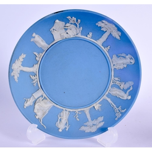 143 - 19th century WEDGWOOD jasperware cup and saucer with applied classical scenes, WEDGWOOD impressed, n... 