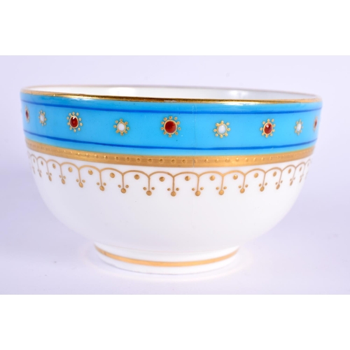 144 - Mid 19th century Minton cup and saucer painted with a gilt and turquoise border, the turquoise board... 