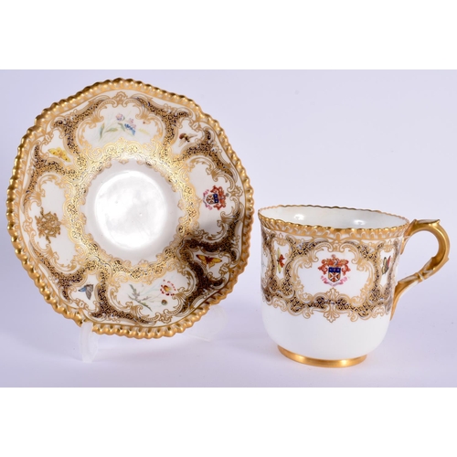 146 - Royal Worcester coffee cup and saucer made for the Scottish Walker Clan having intricate gilding and... 