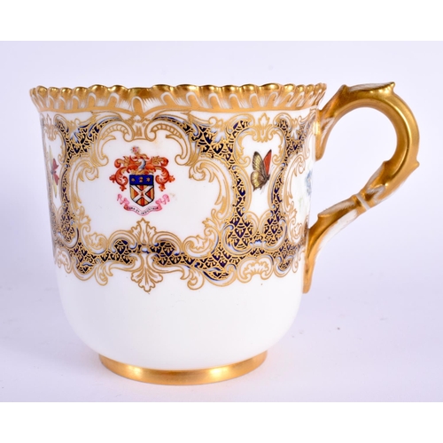 146 - Royal Worcester coffee cup and saucer made for the Scottish Walker Clan having intricate gilding and... 