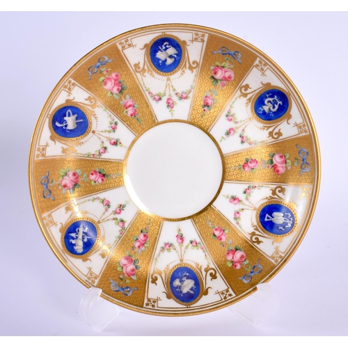 147 - Mid 19th century Minton cup and saucer with alternating acid etched gilt and white panels, gilt pane... 