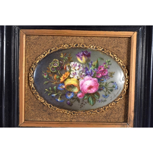 149 - English porcelain fine plaque, painted  with a still life of flowers  including tulip and viola, sig... 