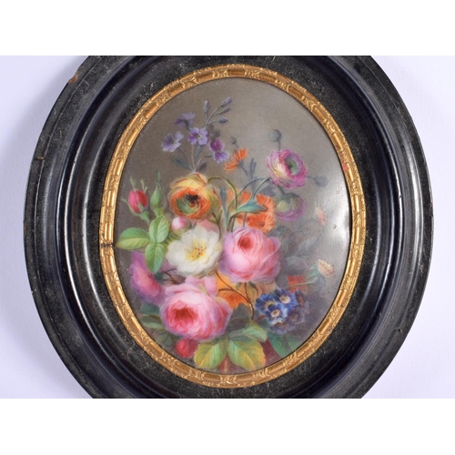 149 - English porcelain fine plaque, painted  with a still life of flowers  including tulip and viola, sig... 