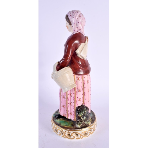 15 - AN UNUSUAL ANTIQUE DERBY KING STREET FIGURE OF A FEMALE modelled by Larcombe. 22 cm high.