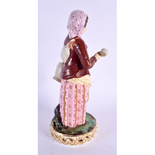 15 - AN UNUSUAL ANTIQUE DERBY KING STREET FIGURE OF A FEMALE modelled by Larcombe. 22 cm high.