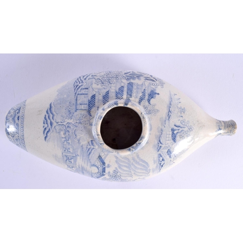 152 - Staffordshire pottery feeding flask printed in underglaze blue, probably Ratcliffe of Shelton and a ... 