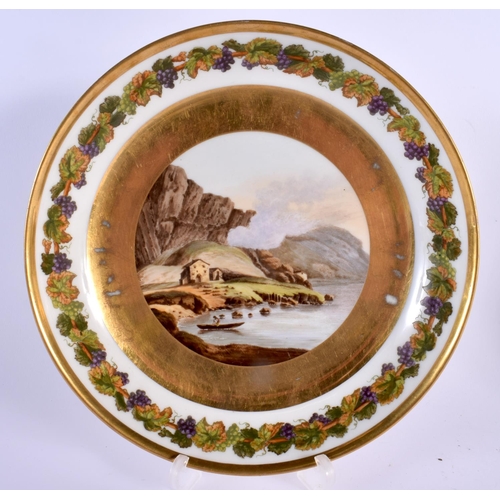 154 - 19th century Paris porcelain pair of dishes painted with named French scenes 22cm Diameter