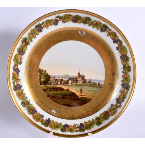 154 - 19th century Paris porcelain pair of dishes painted with named French scenes 22cm Diameter