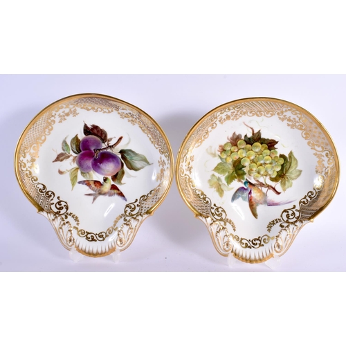 155 - Paris porcelain set of four shell shaped dishes painted with branches of fruit and birds c. 1880s 2... 