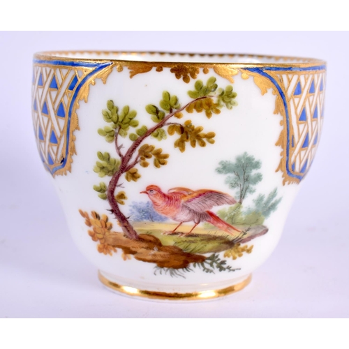 158 - Early 19th century Sevres cup painted with a bird in landscape, incised marks, and two rare Brussels... 