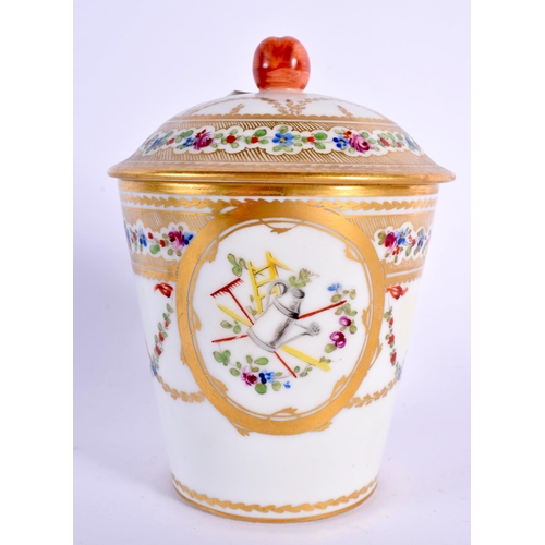 160 - Nyon (Swiss porcelain) rare trembleuse chocolate cup cover and stand painted with swags of flowers a... 