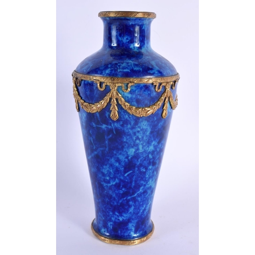 163 - Late 19th century Sevres rare faience mottled blue ground vase with gilt metal mounts, marked **P SE... 