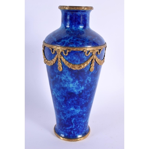 163 - Late 19th century Sevres rare faience mottled blue ground vase with gilt metal mounts, marked **P SE... 