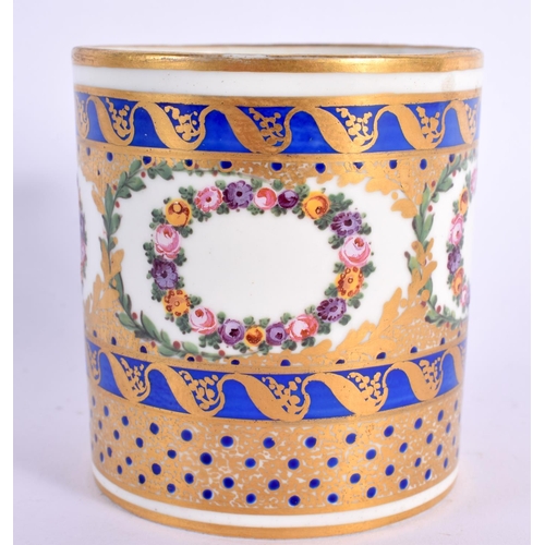 170 - Sevres coffee can painted with wreathes of roses surrounded by an elaborate blue and gilt ground,  C... 