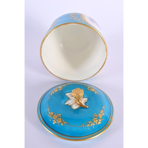 173 - Mid 19th c. Sevres style sucrier and cover painted with children or a chicken sitting in a basket bo... 