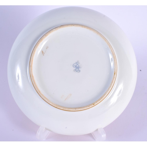 179 - Sevres teacup and saucer  each painted with a wide foliate border, blue printed mark cup broken and ... 