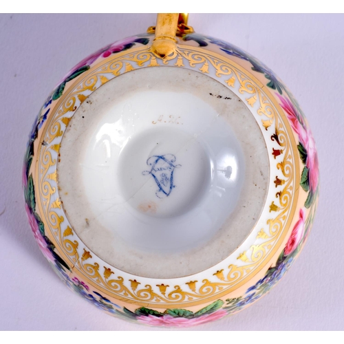 179 - Sevres teacup and saucer  each painted with a wide foliate border, blue printed mark cup broken and ... 