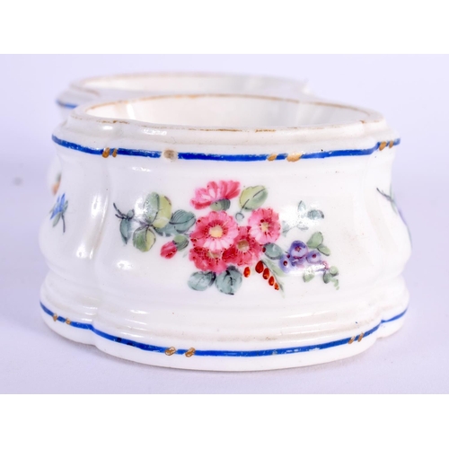 181 - Sevres double trencher salt painted with bouquets of flowers between two blue lines, crossed Ls, pa... 